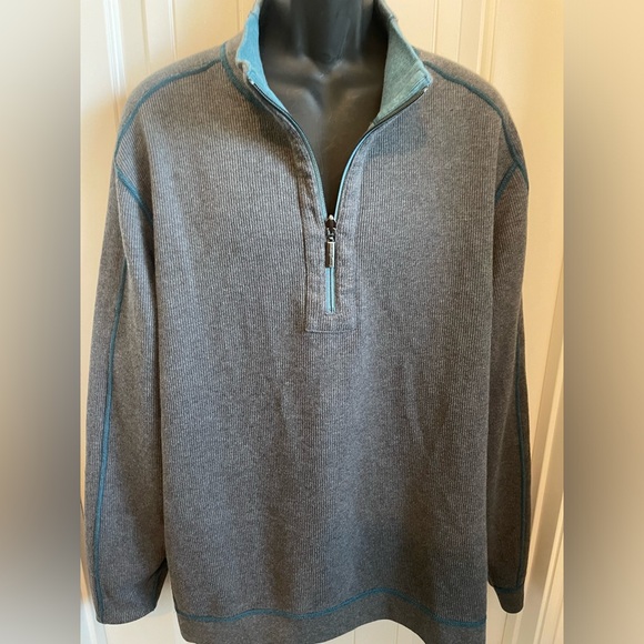Tommy Bahama Flipshore Half-Zip Reversible Sweatshirt Teal/Grey Color Combo, XL - Picture 11 of 12